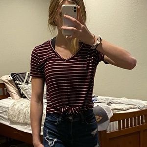 maroon striped tee